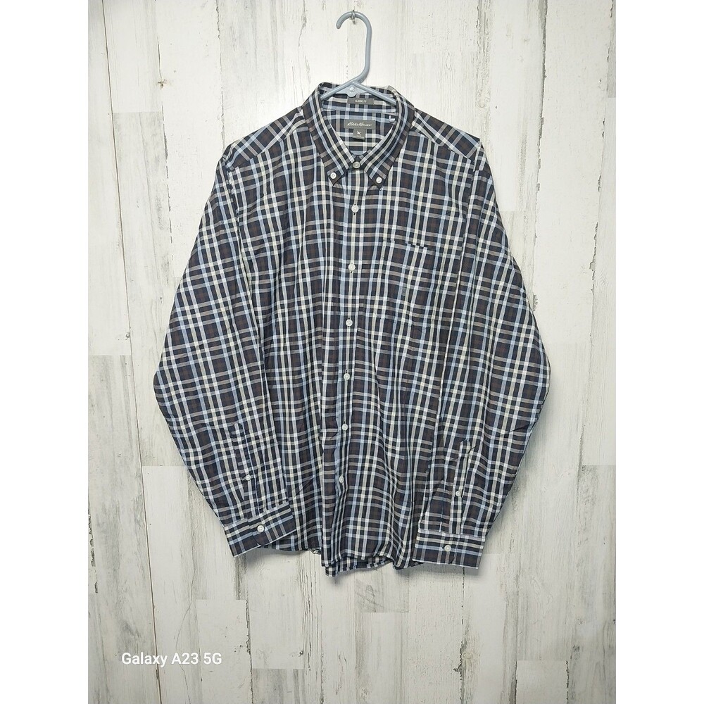 Eddie Bauer Mens Button Down Plaid Shirt Large Long Sleeves Classic Fit